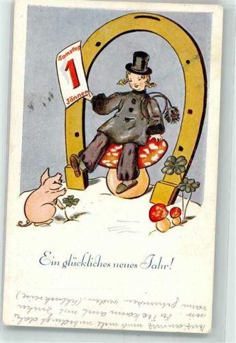 1949 Hufeisen Schornsteinfeger Schwein Neujahr Verlag Walter Schwarz