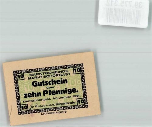 Marktschorgast 1921 10 Pfennige Gutschein Die Rose Altes Stadtwappen