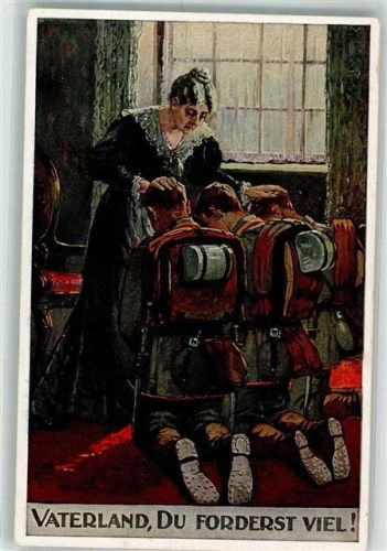 1916 vaterland, Du forderst viel - Mutter segnet ihre Söhne , die in den Krieg ziehen , Deutsche Kriegerkarte Serie 2 Nr. 1