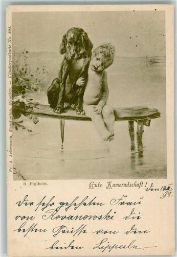 sign. Piglhein B. Gute Kameradschaft Kind Großer Hund 1898 Künstlerkarte