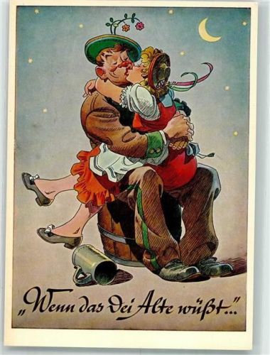 Wenn das dei Alte wüßt Tracht Kuss Bierkrug Bildkunst A. Lengauer Nr. 3081 a