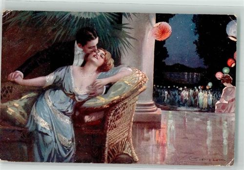 1916 Liebespaar Küsse Art Deco Verlag Arthur Rehn 801-2