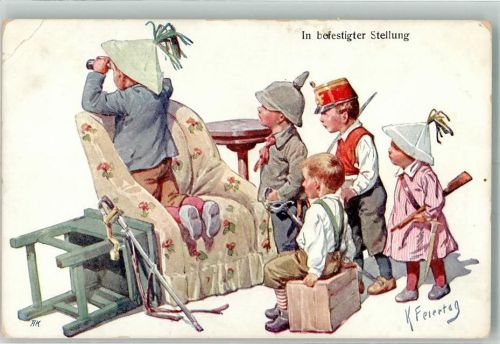 In befestigter Stellung Kinder in Uniform spielen Krieg B.K.W.I. 169-6 Künstlerkarte