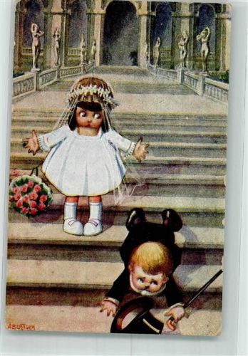 Junge fällt neben seiner kleinen Braut von der Kirchentreppe Hochzeit Bertiglia, A. Künstlerkarte