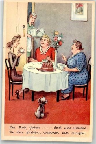 Damen Dick und Dünn beim Kaffee trinken Kuchen Dienstmädchen