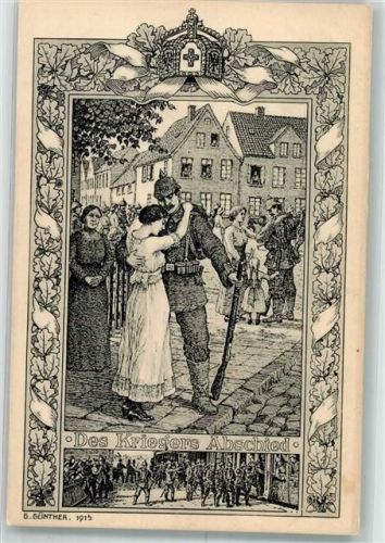 1915 sign. Günther Des Kriegers Abschied Soldaten verabschieden sich von ihren Frauen Stengel & Co. 53114Z