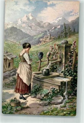 sign. Spindler Hugo : Frau am Brunnen Verlag A. Rehn Moderne Meister Nr. 135