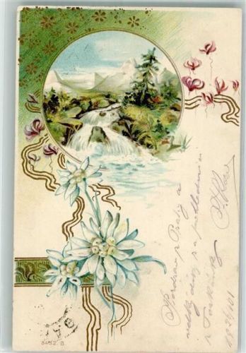 1901 Prägedruck Edelweiß Wasserfall