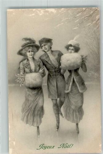 1919 Weihnachten Frauen Muff Hutmode Mistelzweig M.M. Vienne Nr. 561