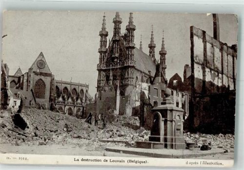 Leuven 1914 Kirche Denkmal zerstörte Gebäude