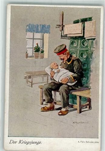 sign. Felix-Schulze Deutscher Landser auf Heimatbesuch mit seinem neugeborenen Baby S.V.D. Serie 4251/6