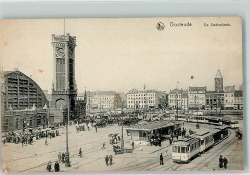 Ostende 1917 Straßenbahn de Statieplaats Feldpost WK I