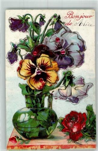 1909 mit Glimmer/Glitzerauflage Stiefmütterchen Rose