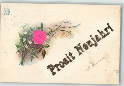 1900 mit Echtstoffaplikation Rosen Neujahr