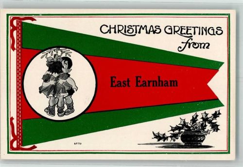 Christmas Greetings from East Earnham Junge fällt vor Freude einem Mädchen um den Hals