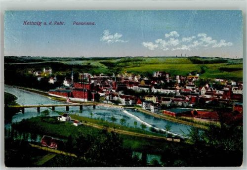 Kettwig mit Ruhrbrücke Tuchfabrik Scheidt und Marktkirche