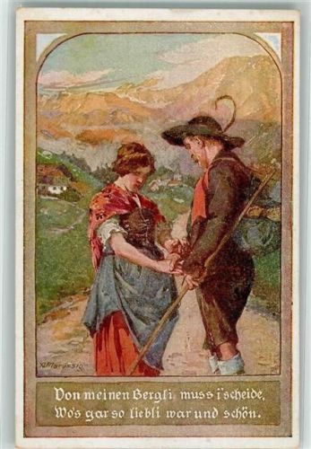 sign. Marussig Von meinen Bergli muß i scheide... Volksliederkarten Nr. 10 Tracht
