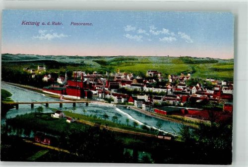 Kettwig mit Ruhrbrücke Tuchfabrik Scheidt und Marktkirche