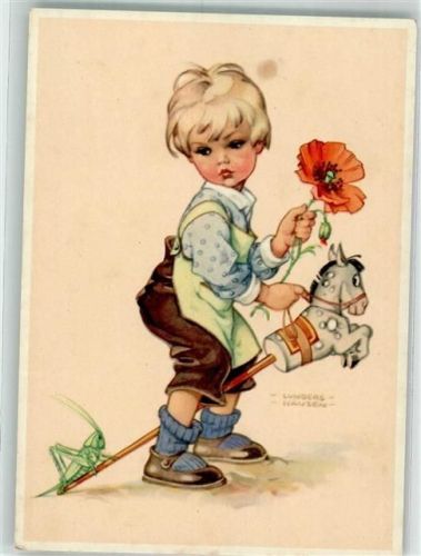 Steckenpferd Grille Mohnblume Kind Nr. 1008 Verlag Carl Werner sign. Lungershausen