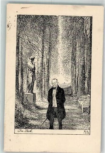 1906 sign. Schaefer, Rudolf Mann geht im Park spazieren Stiftungsverlag T4