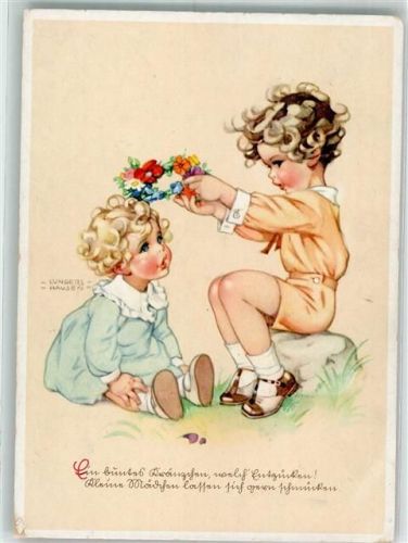 Nr. 1034 Verlag Carl Werner sign. Lungershausen Kinder Blumenkranz für die Haare
