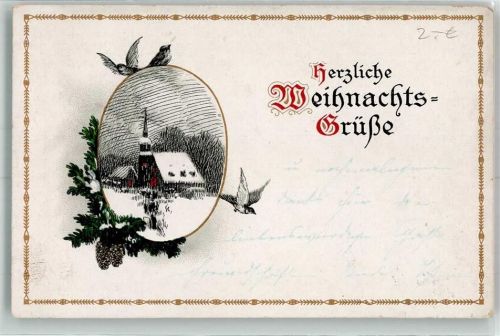 1913 Verlag Erika 5540 Kirche Vögel Tannenzapfen