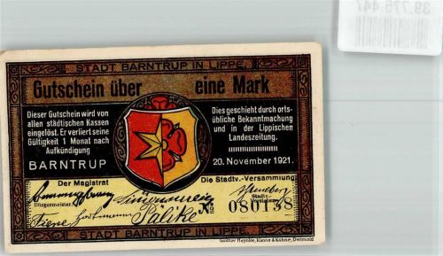 Barntrup 1921 1 Mark Gutschein No. 080158