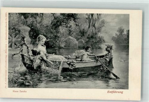 sign. Zatzka Hans Frau Ruderboot Seerosen Die Entführung Verlag Ackermann Nr.1223