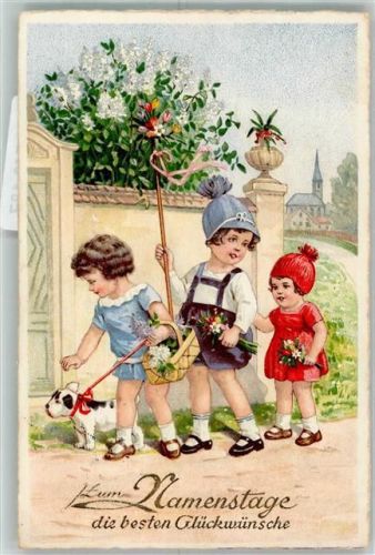 Namenstag Kinder Hund Blumen Korb Begro Nr.8766