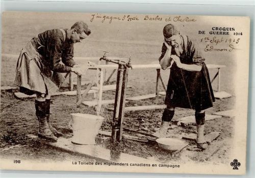 1914 Morgentoilette der kanadischen Highländer im Felde WK I