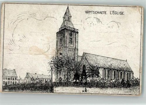 Ypres Kirche Feldpost WK 6.Res.Div. Wijtschate Heuvelland AK handgemalt