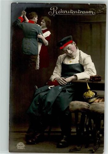 1903 Rekrutentraum Angeheiteter deutscher Soldat denkt im Traum an die mit ihm tanzende Wirtsfrau zurück R & K.L. 5169/1
