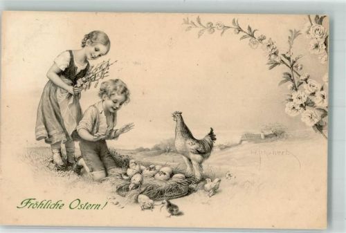 1910 Ostern Kinder Huhn Küken M. Munk M.M. Vienne Nr. 568