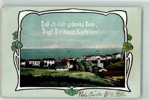 1906 Eine kleine Stadt am Meer im Jugendstilrahmen
