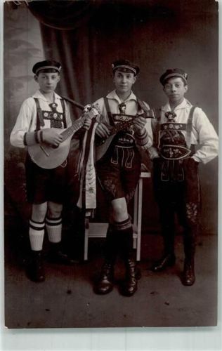 1919 Zunft Vosgenia Beruf Hamburg Trachtengruppe Lederhose bunte Bänder an der Laute