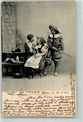 1903 Zwei Landsknechte im Wirtshaus bemühen sich um eine junge Frau Stempel Commissariat Federal des Guerres