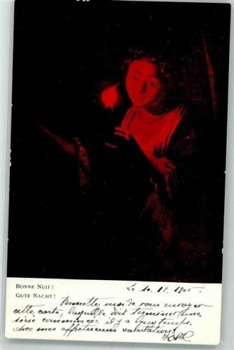 1905 Nr. 142 Junge Frau im rötlichen Kerzenschein wünscht eine gute Nacht