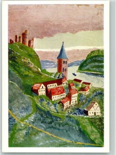 sign. van Weert, Jan April Kleiner Ort und Burgruine an einem Fluß Serie Monatsbilder Nr. 66 Woldemar Klein Verlag