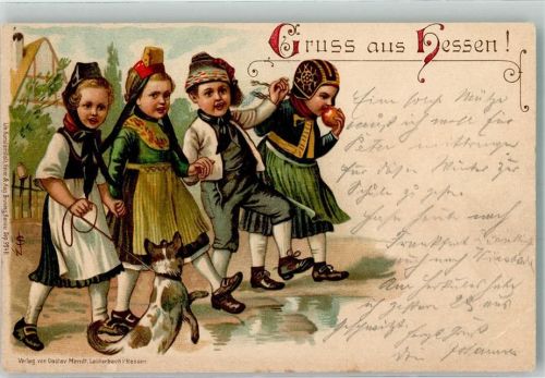 1901 Kinder Hund Einriß Bahnpost Eisenach Frankfurt Zug 201 Lithographie