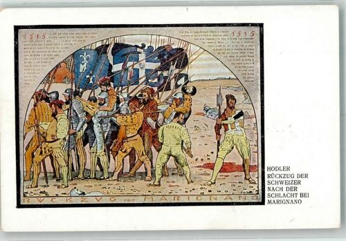 Melegnano sign. Hodler Repro Rückzug d. Schweizer nach d. Schlacht bei Marignano Verlag B.G. Teubner Nr.57