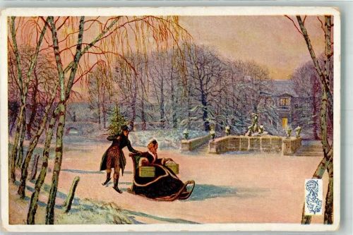 Vanocni pozdrav sign. Pisecky J. - Schlittschuhe Sitzschlitten Tannenbaum