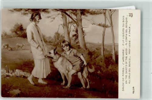 sign. Walhain C. Frau Kind Schafe Salon de Paris 4634