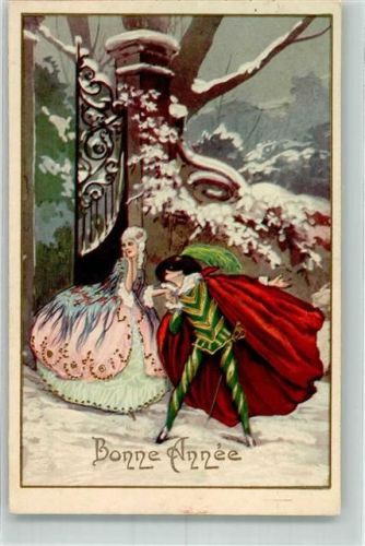 1925 - 1930 Neujahr Bonne Annee Rokoko Liebespaar printed in Italy