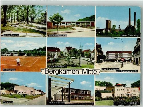 Bergkamen Minigolf Stadtverwaltung Zeche Grimberg Tennisplatz Schumacherplatz Landwehr Bambergstraße Turnhalle Bildungsheim Freibad Foto AK