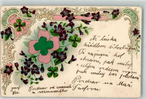 mit Echtstoffaplikation Jugendstil Veilchen Lithographie