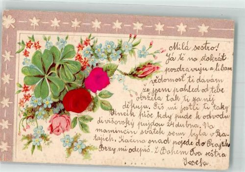 1903 mit Echtstoffaplikation Rosen Vergissmeinnicht