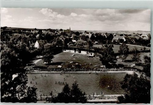 Langenau Naturschwimmbad Schwimmbad Kirche Foto AK