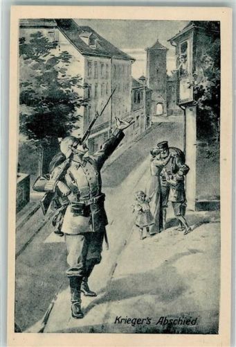 1915 Deutscher Landser in Uniform und ein Landsturmmann verabschieden sich von ihren Familien Verlag Carl Kühnle Nr. 54
