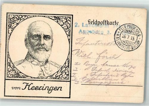 1915 Der preußische Generaloberst Josias von Heeringen Feldpost WK I Bayer. 1. Landwehr Division