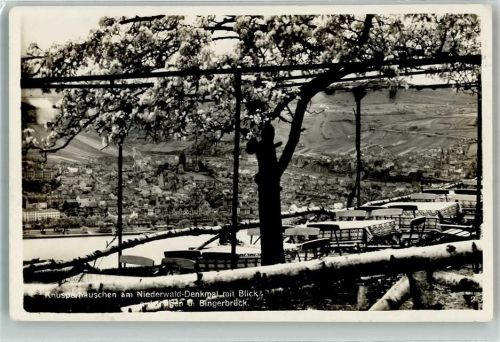 Rüdesheim Terrasse des Gasthauses Knusperhäuschen mit Bingen und Bingerbrück Verlag Karl Kühn